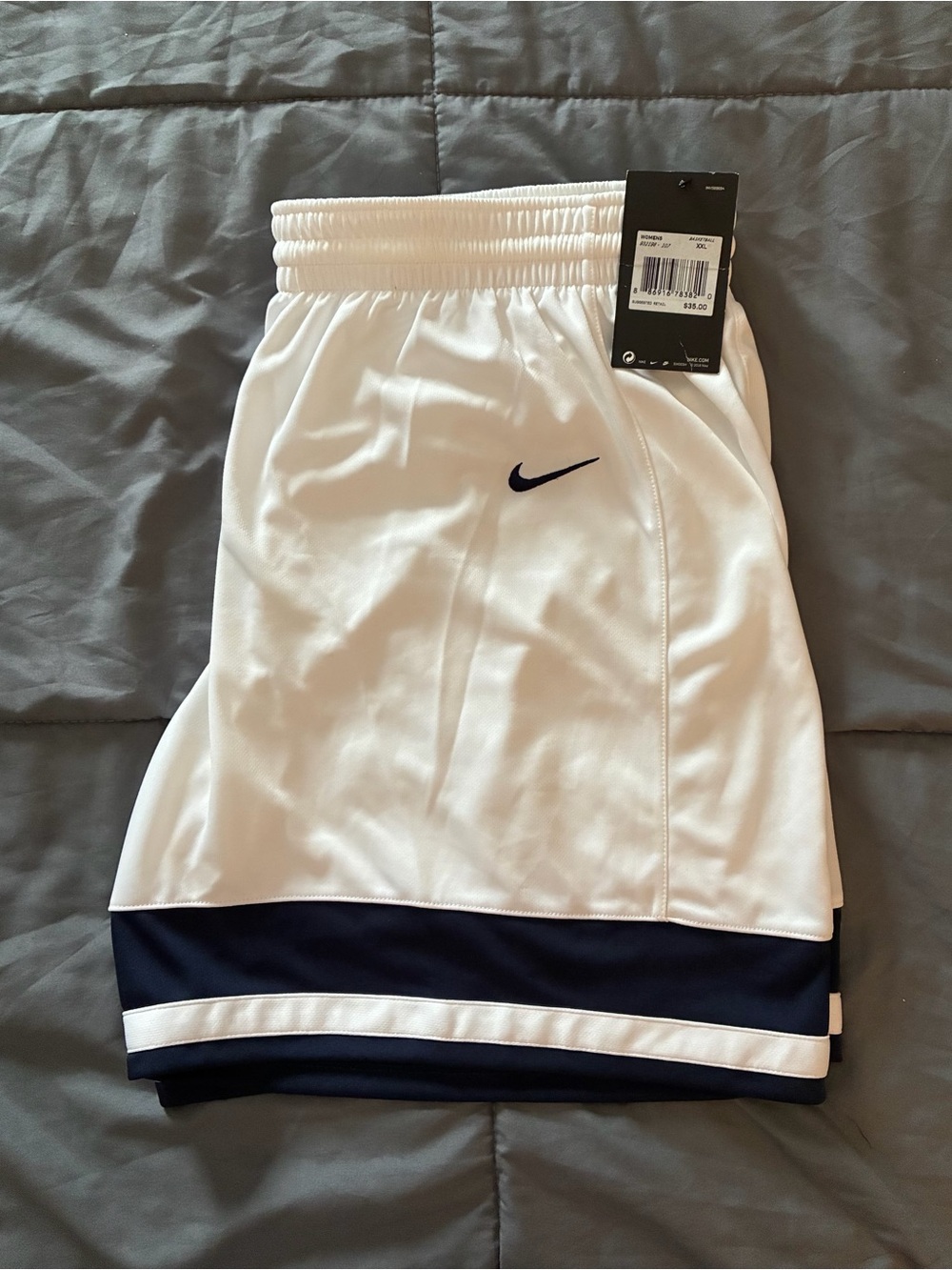 NWT Nike Women's Basketball Shorts Size 2XL White Obsidian Navy Blue Gym